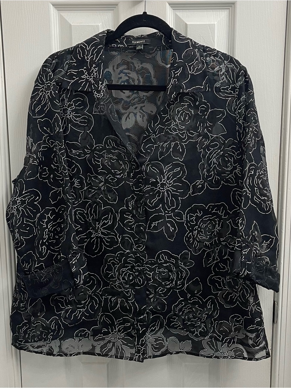 Elementz Black Sheer Floral Button-Down Blouse